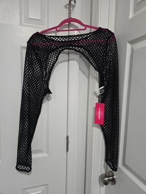 SHEIN Black Fishnet Long-Sleeve Bolero Shrug
